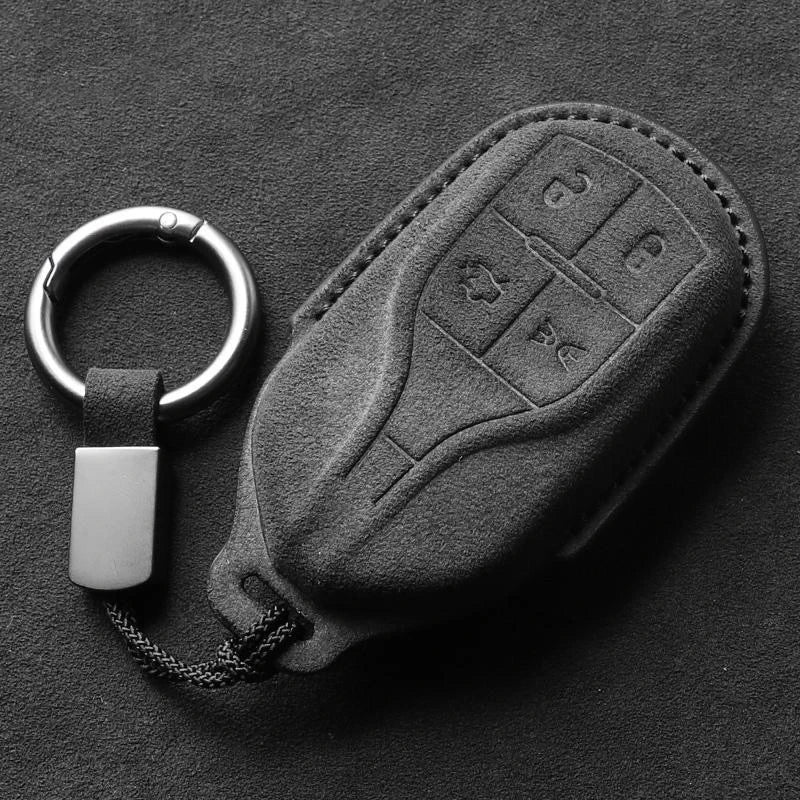 Suede Keyless Car Key Cover Compatible with Maserati Levante, Ghibli, Quattroporte, GT, Granturism, GranCabrio