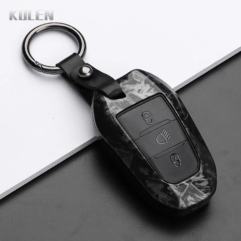 Car Key Cover Compatible with Peugeot 2008 3008 4008 5008 308 408 508; Citroen C1 C2 C4 C6 C3-XR Picasso Grand DS3 DS5 – Carbon Fiber Style