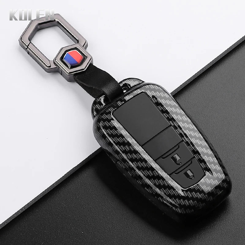 Car Key Cover Compatible with Toyota Prius Camry Corolla CHR C-HR RAV4 Land Cruiser Prado – Carbon Fiber Style