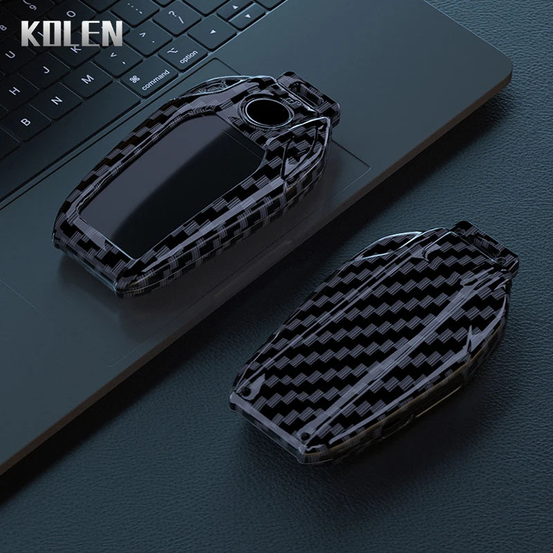 Car Key Cover Compatible with BMW 5 7 Series X3 X4 X5 X7 G30 G31 G11 G12 G01 GT G32 i8 – Carbon Fiber Style