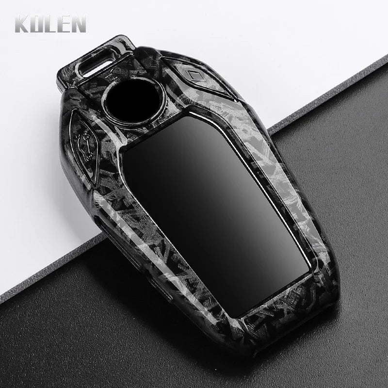 LED Display Key Cover Compatible with BMW G30 G12 G11 G32 G31 5 7 Series i8 I12 I15 G01 X3 X4 G02 G05 X5 G07 X7 – Carbon Fiber Style