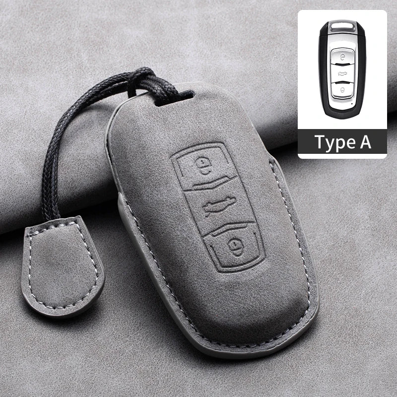 Leather Car Key Cover Compatible with Geely Coolray, X6, Emgrand, Global Hawk, GX7, Atlas, Boyue, NL3, X7, EX7, Kulrey, GT, GC9