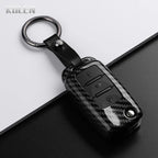 Car Key Cover Compatible with Volkswagen (VW) Polo Golf Passat Tiguan Beetle Caddy T5 Up Eos; Skoda Octavia; SEAT Leon Altea – Carbon Fiber Style