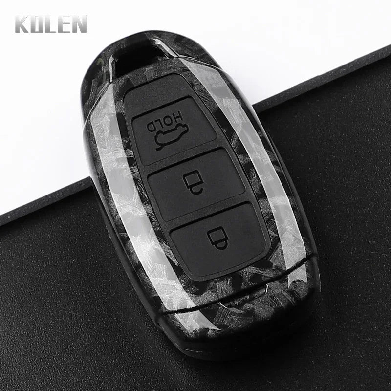 Car Key Cover Compatible with Hyundai i30 ix25 Elantra Kona Solaris Azera Grandeur IG TM Accent Santa Fe – Carbon Fiber Style