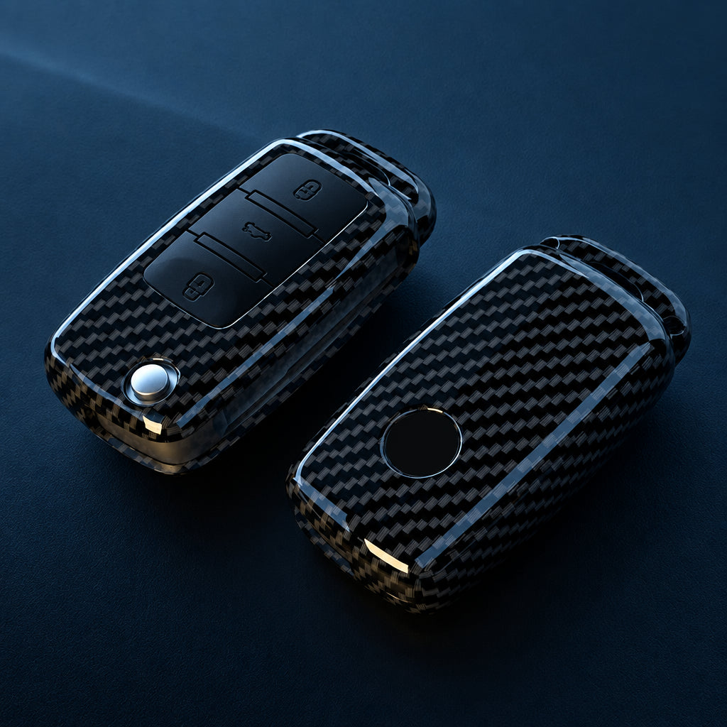 Car Key Cover Compatible with Volkswagen (VW) Polo Golf Passat Beetle Tiguan; SEAT Leon Altea; Skoda Octavia Kodiaq – Carbon Fiber Style