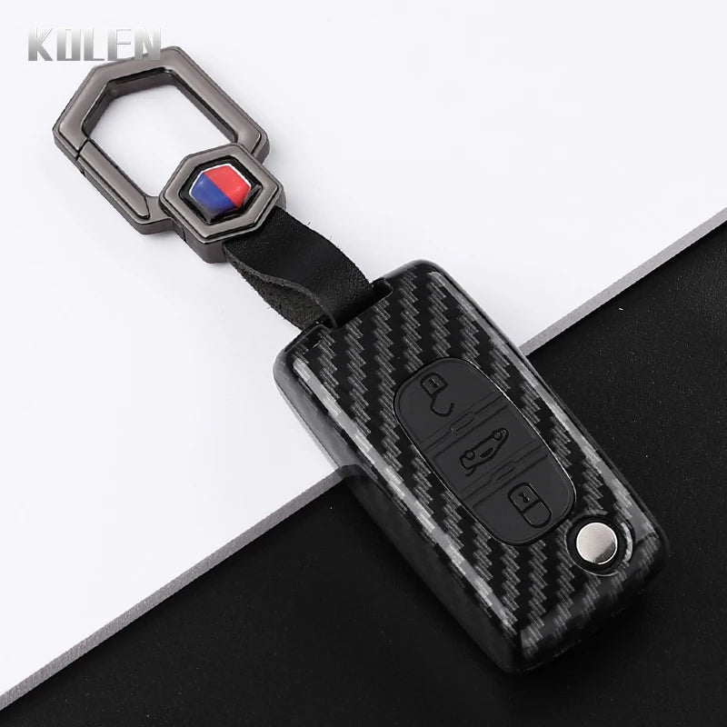 Car Key Cover Compatible with Peugeot 107 207 307 308 407 607 3008 5008; Citroen Xsara Picasso C5 C6 C8 – Carbon Fiber Style