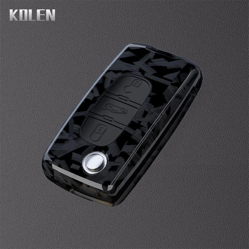 Flip Key Cover Compatible with Peugeot 107 207 307 308 407 607 3008 5008; Citroen Xsara Picasso C3 C4 C5 C6 C8 – Carbon Fiber Style