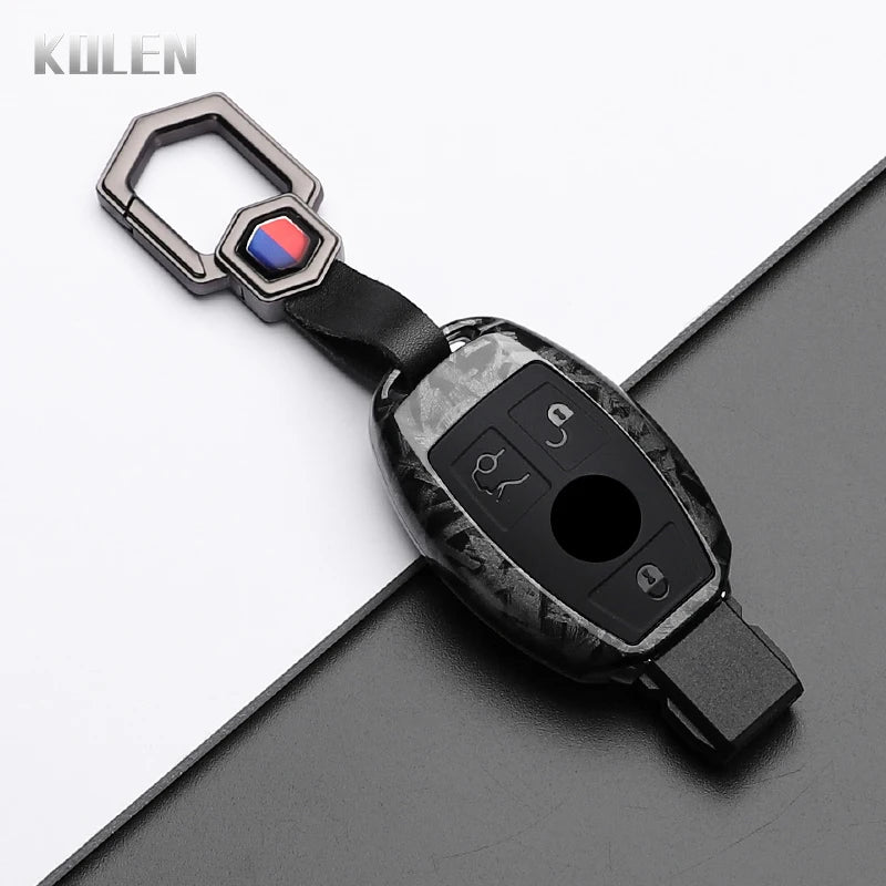 Car Key Cover Compatible with Mercedes-Benz A B C E Class GLS GLA GLK GLC CLS CLA AMG W204 W205 W212 W463 W176 – Carbon Fiber Style