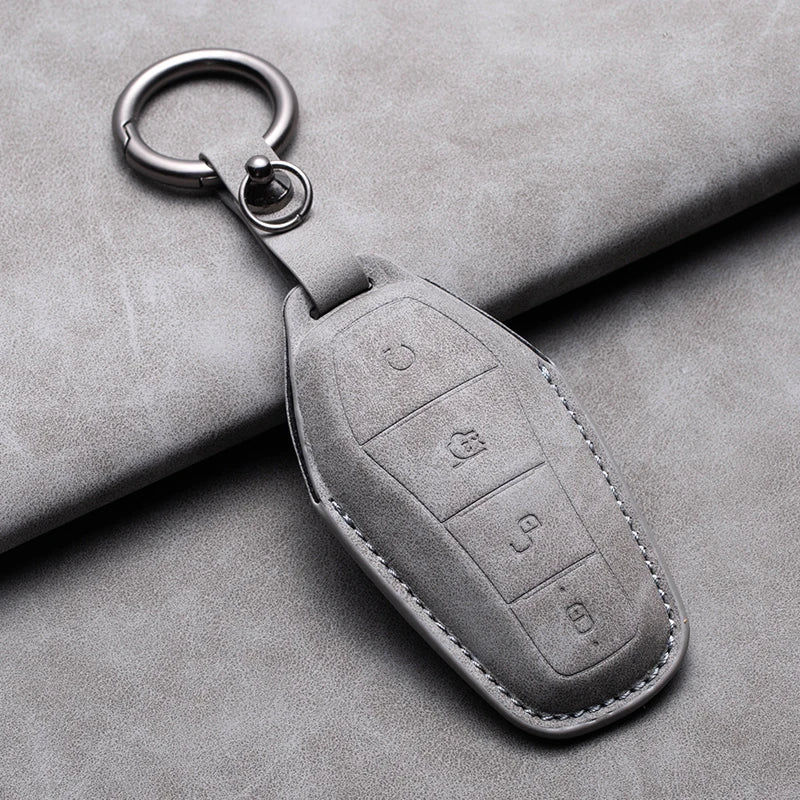 Leather Remote Key Fob Cover Compatible with BYD Atto 3, Han EV, Dolphin – 4 Buttons