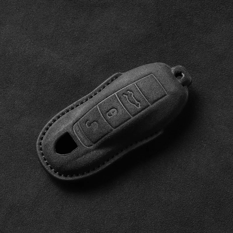 Suede Car Key Fob Cover Compatible with Porsche Panamera, Spyder, Carrera, Macan, Cayman, Cayenne, 911, 970, 981, 991
