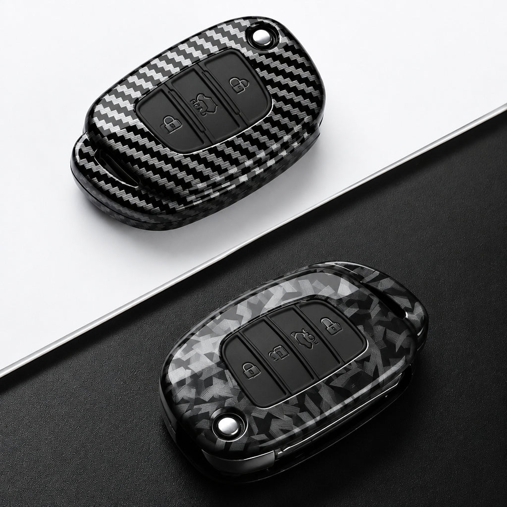 Car Key Cover Compatible with Hyundai ix35 ix45 ix25 i10 i20 i30 HB20 Sonata Verna Solaris Santa Elantra Mistra – Carbon Fiber Style