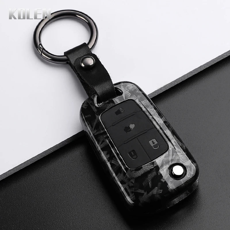 Car Key Cover Compatible with Chevrolet Cruze Aveo Trax Sail Malibu Captiva; Opel/Vauxhall Astra J Corsa Insignia Mokka – Carbon Fiber Style