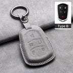 Leather Car Key Fob Cover Compatible with Cadillac CT4, CT5, ATS, CT6, CTS, DTS, XT5, Escalade ESV, SRX, STS, XTS, XT4, 28T, ELR