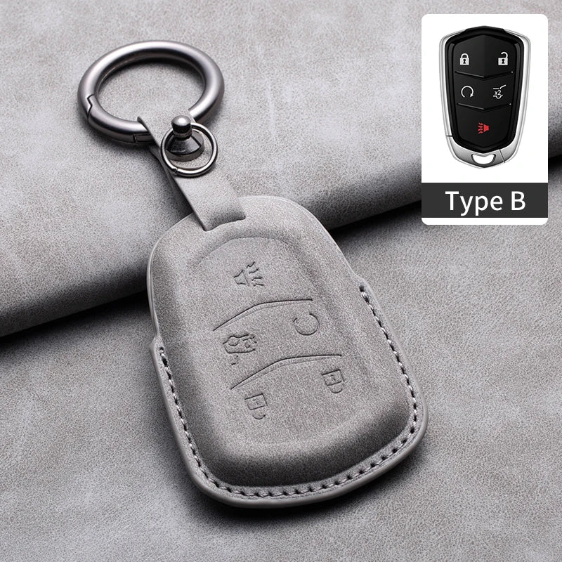 Leather Car Key Fob Cover Compatible with Cadillac CT4, CT5, ATS, CT6, CTS, DTS, XT5, Escalade ESV, SRX, STS, XTS, XT4, 28T, ELR