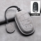 Leather Car Key Fob Cover Compatible with Jeep Renegade, Compass, Grand Cherokee, Wrangler; Chrysler 300C