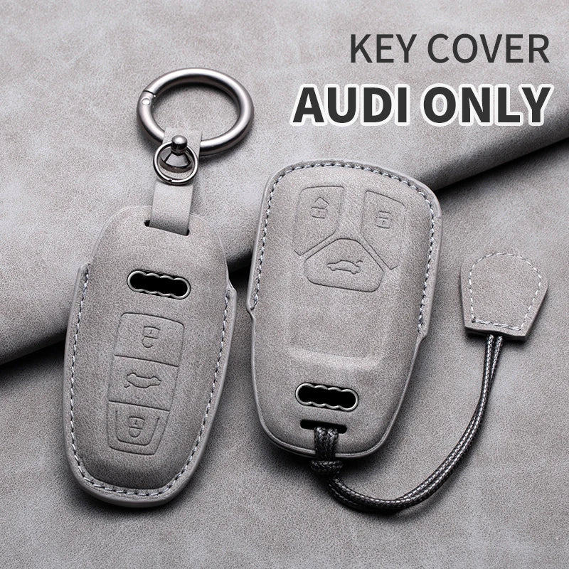 Leather Remote Key Fob Cover Compatible with Audi A4, B9, A5, A6, 8S, 8W, Q5, Q7, 4M, S4, S5, S7, TT, TTS, TFSI