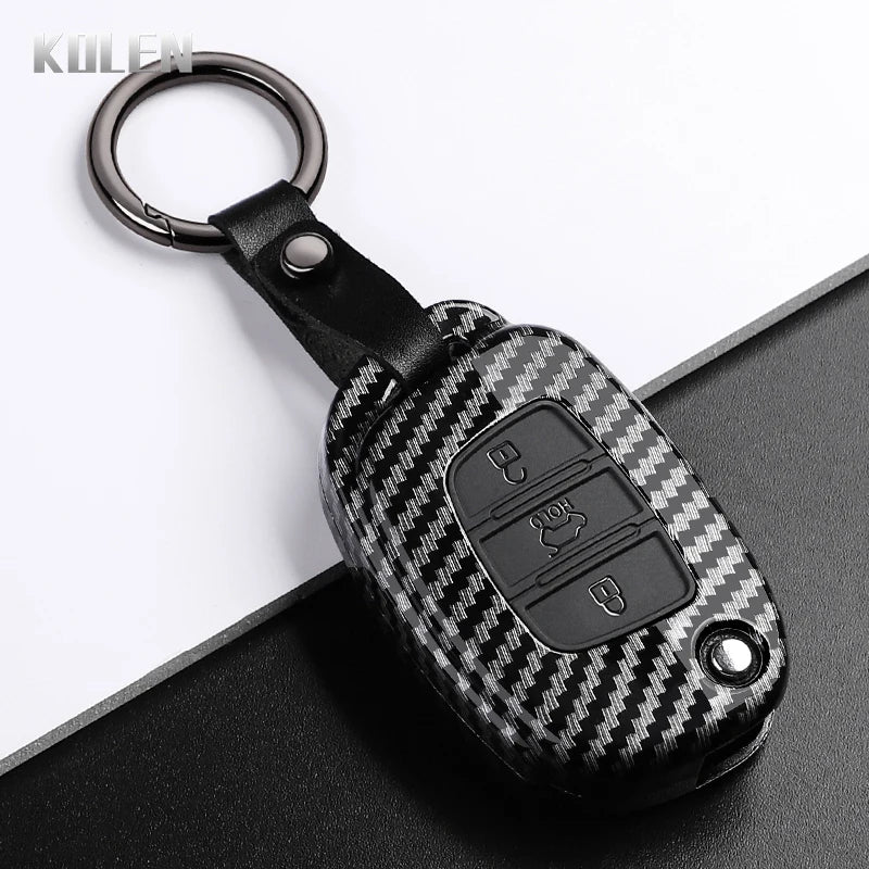 Car Key Cover Compatible with Hyundai ix35 ix45 ix25 i10 i20 i30 HB20 Sonata Verna Solaris Santa Elantra Mistra – Carbon Fiber Style