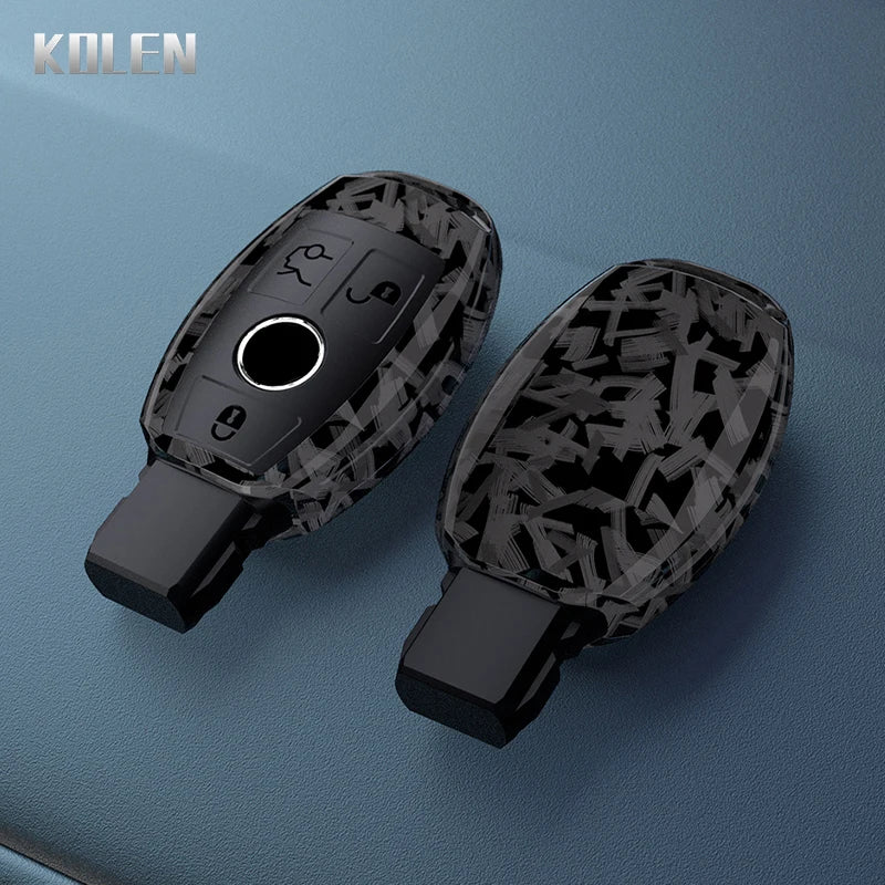 Car Key Cover Compatible with Mercedes-Benz A B C E S Class W204 W205 W212 W213 W176 GLC CLA AMG W177 X167 W463 – Carbon Fiber Style