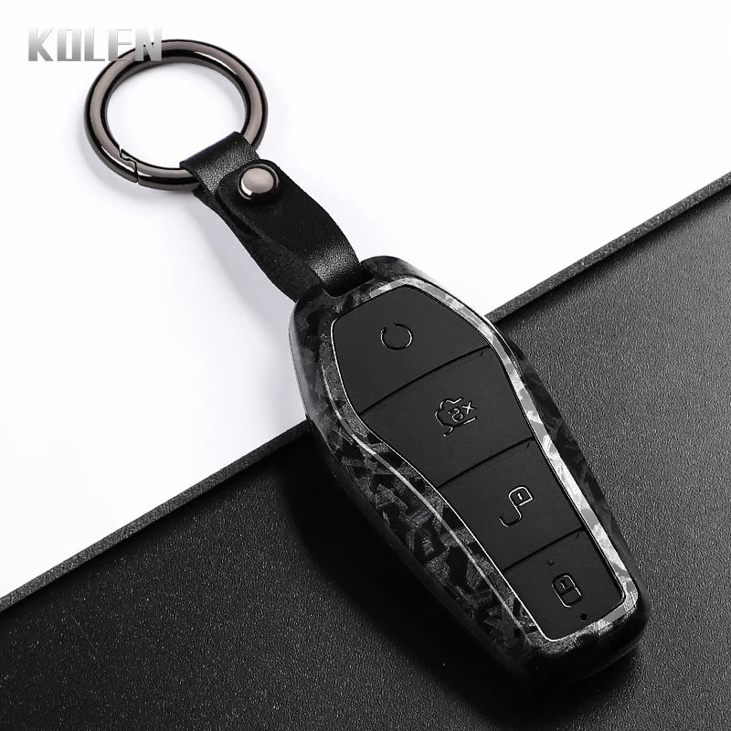 Car Key Cover Compatible with BYD Han EV Tang DM Qin Plus Song Pro Max Yuan Dolphin E2 – Carbon Fiber Style