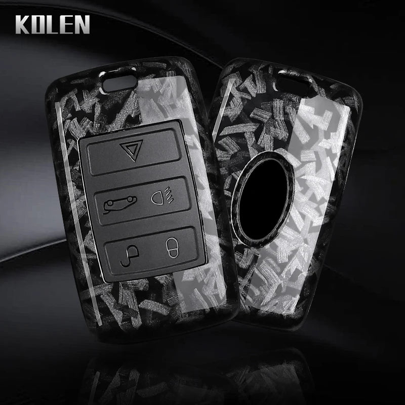 Car Key Cover Compatible with Land Rover Range Rover Sport Evoque Velar Discovery Defender; Jaguar XE E-PACE XF – Carbon Fiber Style