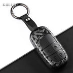 Car Key Cover Compatible with Jeep Renegade Grand Cherokee; Dodge Journey Charger; Chrysler 200 300 – Carbon Fiber Style