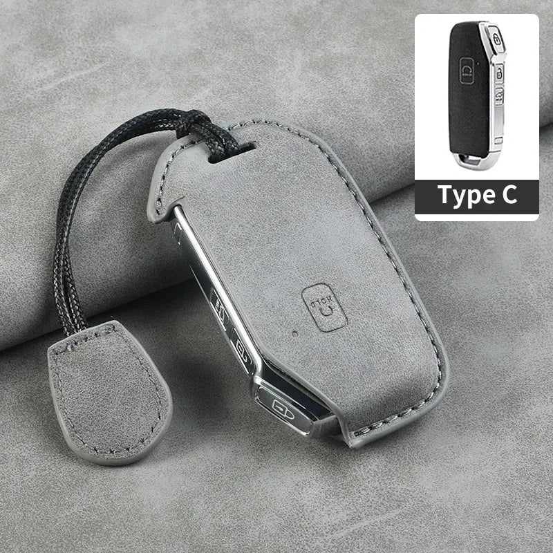 Leather Car Key Cover Compatible with Kia Telluride, Telluride SX 2021, Sportage R 2022, K5 GT Line 2021, Seltos 2020 – 5 Buttons