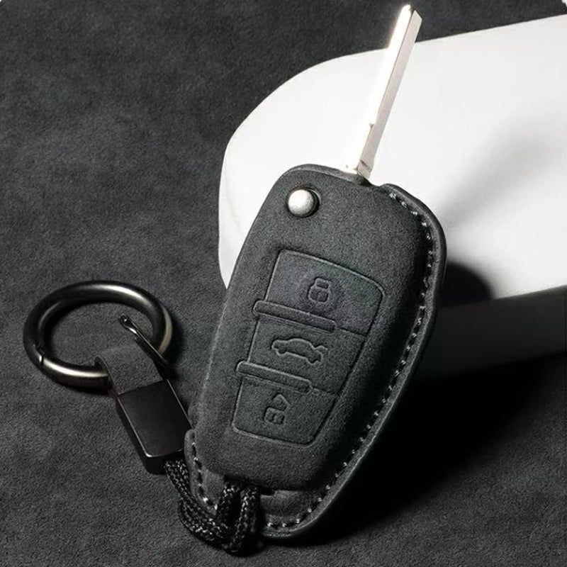 Suede Car Key Cover Compatible with Audi A1, A3, 8V, A4, B8, B9, A5, A6, C7, A7, A8, Q3, Q5, Q7, S4, S6, S7, S8, R8, TT