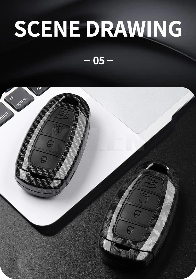 Car Key Cover Compatible with Hyundai i30 ix25 Elantra Kona Solaris Azera Grandeur IG TM Accent Santa Fe – Carbon Fiber Style