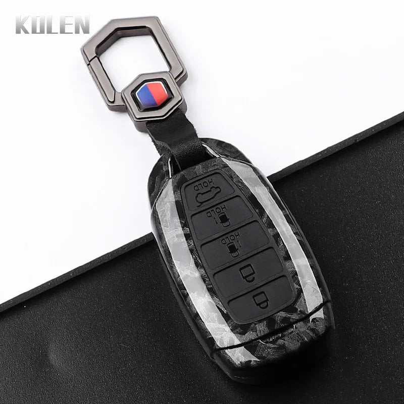 Car Key Cover Compatible with Hyundai i30 ix25 Elantra Kona Solaris Azera Grandeur IG TM Accent Santa Fe – Carbon Fiber Style