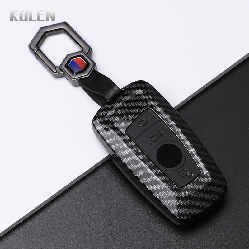 Car Key Cover Compatible with BMW 1 3 5 7 Series X1 X3 X4 X5 F10 F15 F16 F20 F30 F18 F25 M3 M4 – Carbon Fiber Style