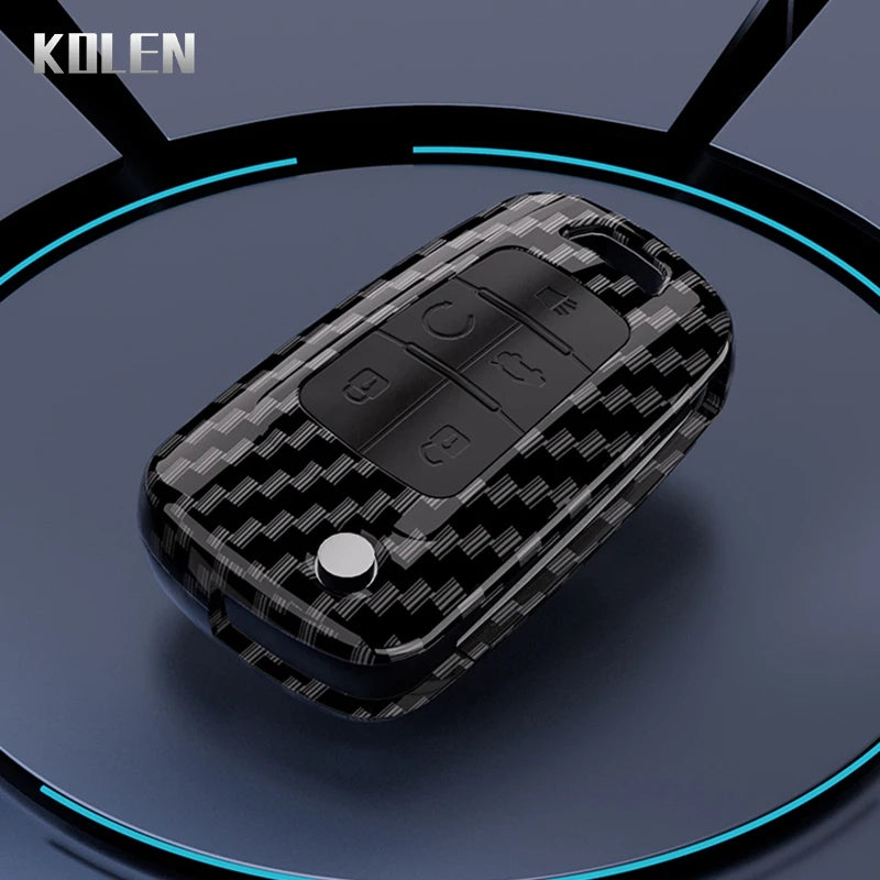Car Key Cover Compatible with Chevrolet Cruze Aveo Trax Sail Malibu Captiva; Opel/Vauxhall Astra J Corsa Insignia Mokka – Carbon Fiber Style
