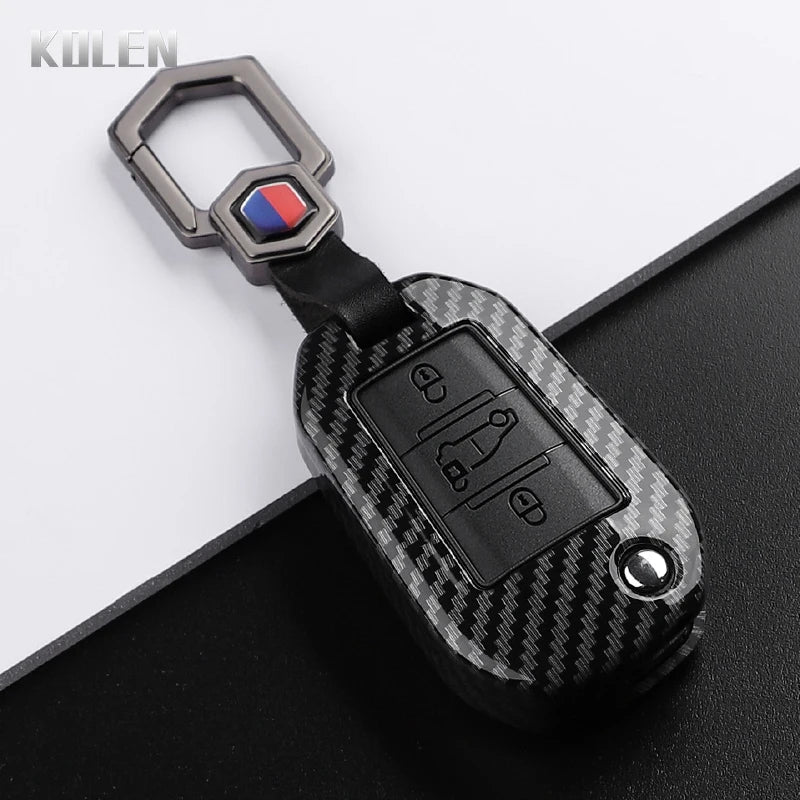 Car Key Cover Compatible with Peugeot 208 301 307 308 508 2008 3008 5008 Expert; Citroen C3 C4 C5 Cactus C6 C8 – Carbon Fiber Style