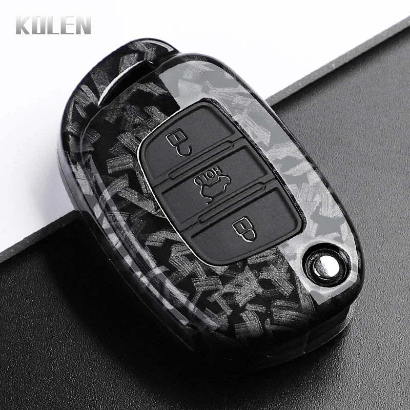 Car Key Cover Compatible with Hyundai ix35 ix45 ix25 i10 i20 i30 HB20 Sonata Verna Solaris Santa Elantra Mistra – Carbon Fiber Style