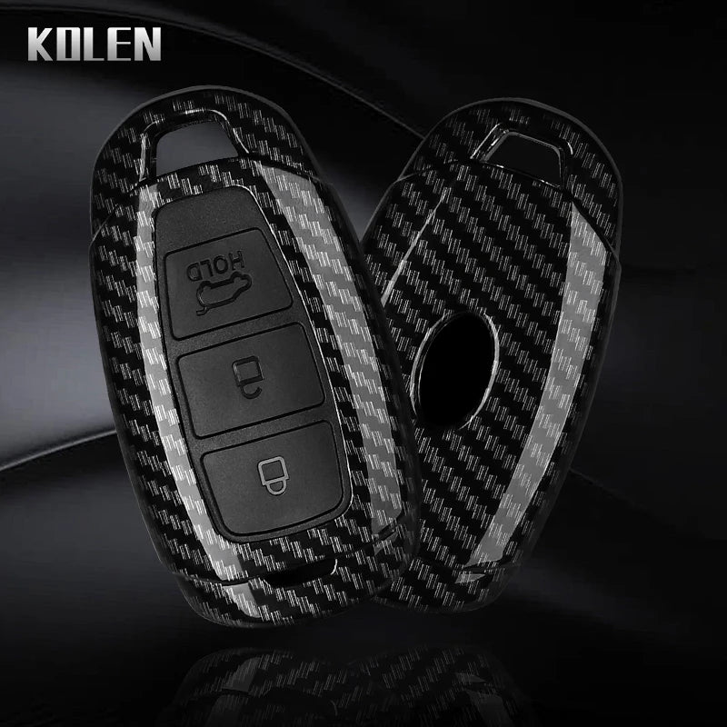 Car Key Cover Compatible with Hyundai i30 ix25 Elantra Kona Solaris Azera Grandeur IG TM Accent Santa Fe – Carbon Fiber Style