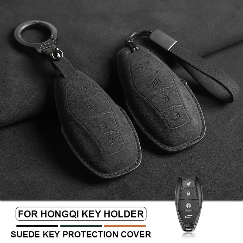Suede Smart Remote Key Fob Cover Compatible with Hongqi HS5, H5, H6, H9, EH7, HS7, H7, L5, HS3, L9, HQ9