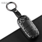 Car Key Cover Compatible with Jeep Renegade Grand Cherokee; Dodge Journey Charger; Chrysler 200 300 – Carbon Fiber Style