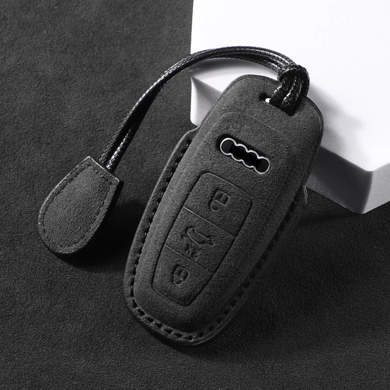 Suede Car Key Cover Compatible with Audi A3, A4, A6, A7, A8, B9, C8, D5, 4K, S8, Q7, Q8, SQ8, e-tron, 2018, 2019, 2020, 2021