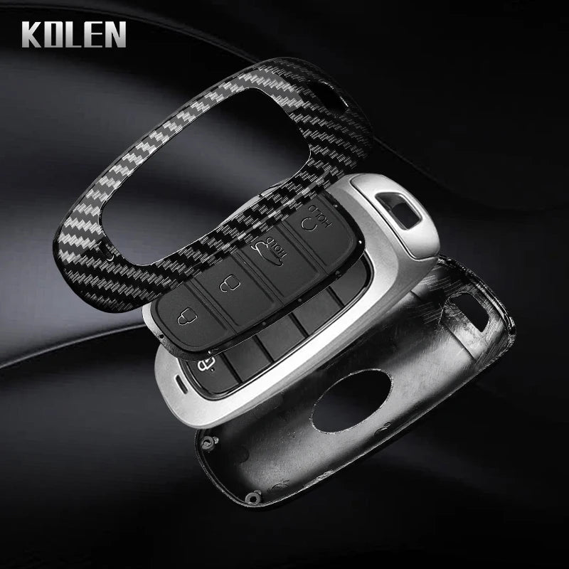 Car Key Cover Compatible with Hyundai Santa Fe Tucson 2022 Nexo NX4 Atos Prime Solaris – Carbon Fiber Style