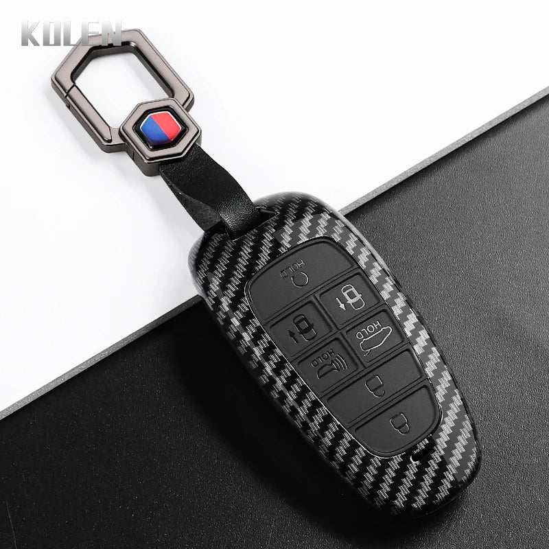 Car Key Cover Compatible with Hyundai Santa Fe Tucson 2022 Nexo NX4 Atos Prime Solaris – Carbon Fiber Style