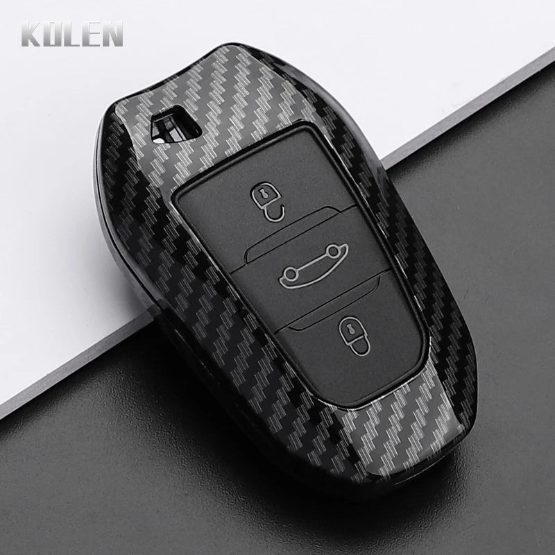 Car Key Cover Compatible with Peugeot 2008 3008 4008 5008 308 408 508; Citroen C1 C2 C4 C6 C3-XR Picasso Grand DS3 DS5 – Carbon Fiber Style