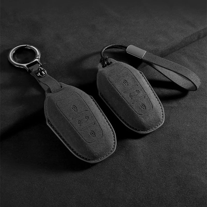 Suede Car Key Cover Compatible with Peugeot 308, 408, 508; Citroen C4L, C6, C3-XR, Picasso, DS3, DS4, DS5