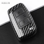 Car Key Cover Compatible with Volkswagen (VW) Golf 7 MK7 Tiguan MK2; SEAT Ateca Leon FR 2 Ibiza – Carbon Fiber Style