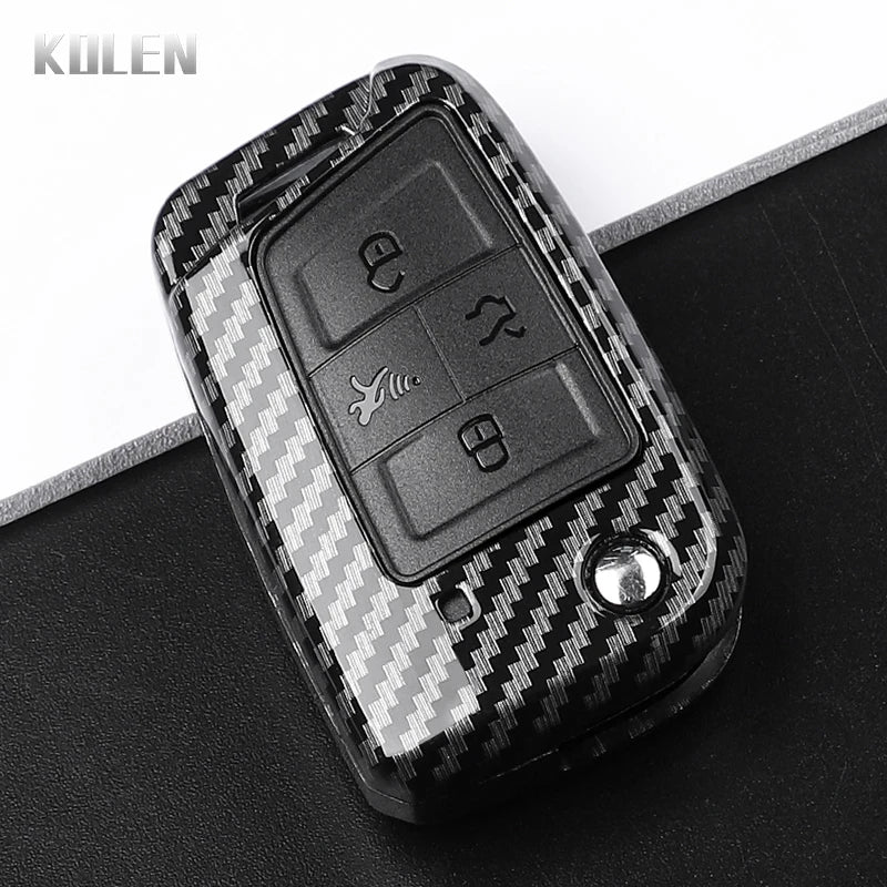 Car Key Cover Compatible with Volkswagen (VW) Golf 7 MK7 Tiguan MK2; SEAT Ateca Leon FR 2 Ibiza – Carbon Fiber Style