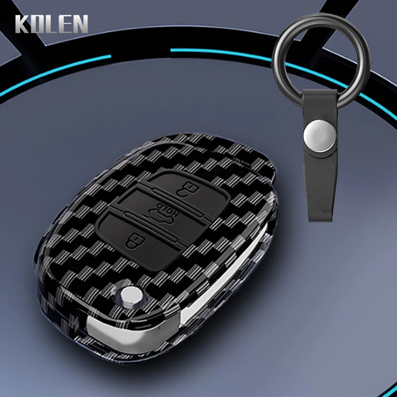 Car Key Cover Compatible with Hyundai Solaris Creta ix25 Kona Tucson Santa Fe Sonata Elantra ix35 i20 HB20 ix45 – Carbon Fiber Style