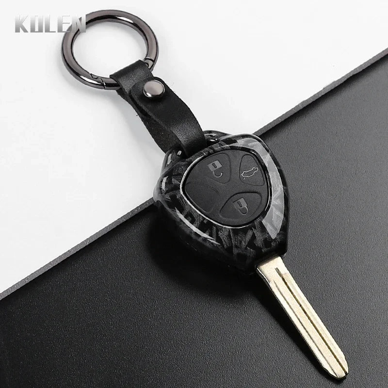 Car Key Cover Compatible with Toyota Corolla Vios Camry Yaris RAV4 Hilux Cruiser Fortuner – 2/3/4 Buttons – Carbon Fiber Style