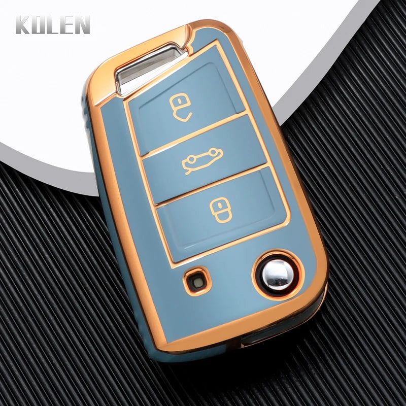 Car Key Cover Compatible with Volkswagen (VW) Golf 7 MK7 Tiguan MK2; SEAT Ateca Leon FR 2 Ibiza; Skoda Octavia – Carbon Fiber Style