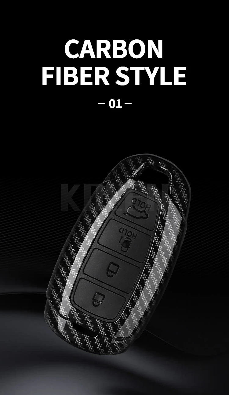 Car Key Cover Compatible with Hyundai i30 ix25 Elantra Kona Solaris Azera Grandeur IG TM Accent Santa Fe – Carbon Fiber Style