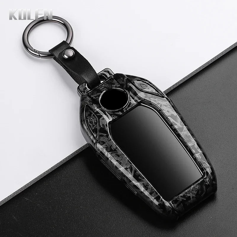 LED Display Key Cover Compatible with BMW G30 G12 G11 G32 G31 5 7 Series i8 I12 I15 G01 X3 X4 G02 G05 X5 G07 X7 – Carbon Fiber Style