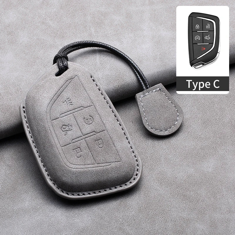 Leather Car Key Fob Cover Compatible with Cadillac CT4, CT5, ATS, CT6, CTS, DTS, XT5, Escalade ESV, SRX, STS, XTS, XT4, 28T, ELR
