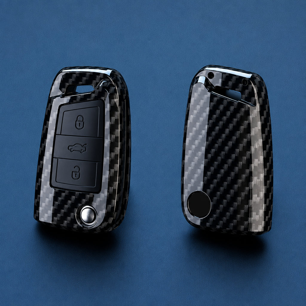 Car Key Cover Compatible with Volkswagen (VW) Golf 7 MK7 Tiguan MK2; SEAT Ateca Leon FR 2 Ibiza; Skoda Octavia – Carbon Fiber Style